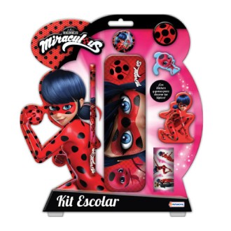 Set escolar con caja porta útiles miraculous