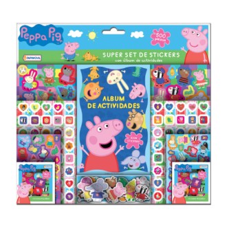 Set super x 500 stickers + album de actividades peppa