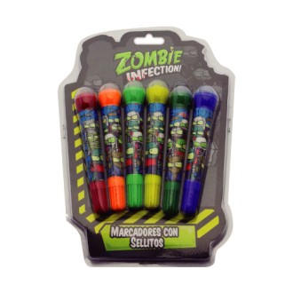 Resaltadores blow pen x 6 con sellos zombie infection