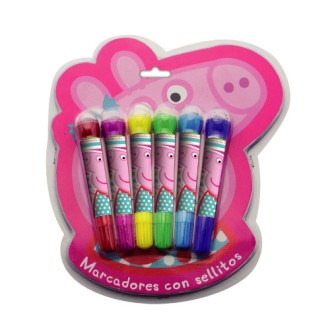 Resaltadores blow pen x 6 con sellos peppa pig