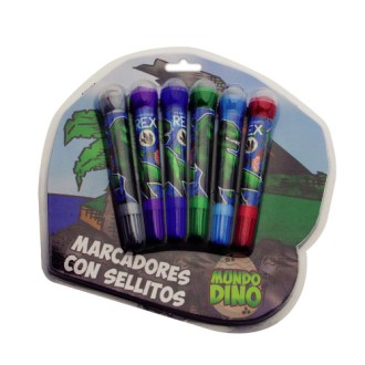 Resaltadores blow pen x 6 con sellos mundo dino