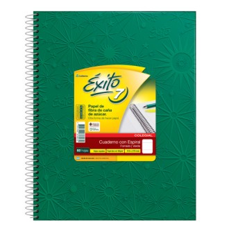 Cuaderno 21x27 Exito n=7 forrado verde tapa dura 60 hs cuad espiral