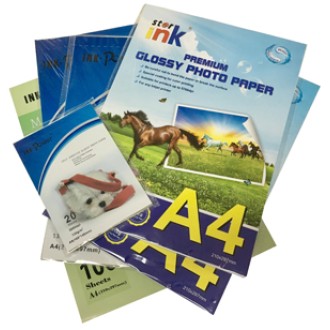 Papel photo ink-power glossy 130gr a6 x 20h. autoadhesivo